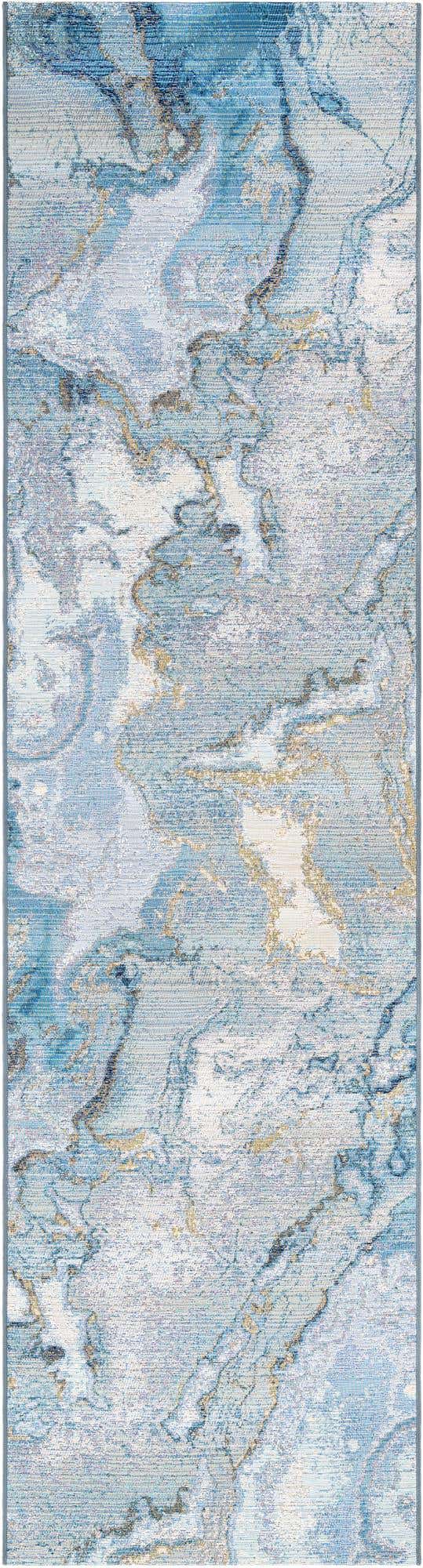 Blue and Ivory 2' 7 x 10' Outdoor Modern Runner Area Rug Weather Resistant for Patio, Deck, Terrace, Balcony, Porch 100% Polypropylene Modern Outside Carpet for Sale at Rug Engine