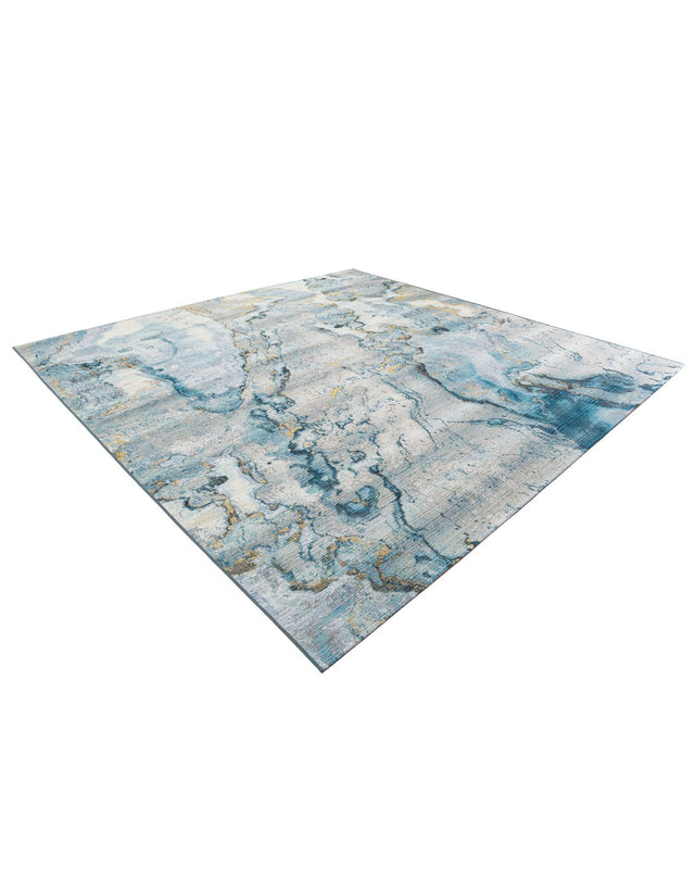 Blue and Ivory 10' x 10' Outdoor Modern Square Area Rug Weather Resistant for Patio, Deck, Terrace, Balcony, Porch 100% Polypropylene Modern Outside Carpet for Sale at Rug Engine