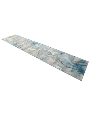 Blue and Ivory 2' 7 x 12' Outdoor Modern Runner Area Rug Weather Resistant for Patio, Deck, Terrace, Balcony, Porch 100% Polypropylene Modern Outside Carpet for Sale at Rug Engine