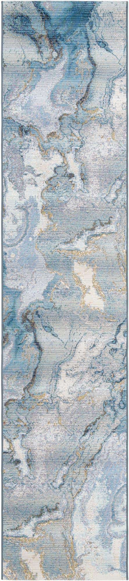 Blue and Ivory 2' 7 x 12' Outdoor Modern Runner Area Rug Weather Resistant for Patio, Deck, Terrace, Balcony, Porch 100% Polypropylene Modern Outside Carpet for Sale at Rug Engine