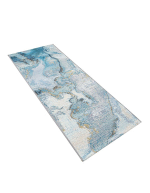 Blue and Ivory 2' x 5' 1 Outdoor Modern Runner Area Rug Weather Resistant for Patio, Deck, Terrace, Balcony, Porch 100% Polypropylene Modern Outside Carpet for Sale at Rug Engine