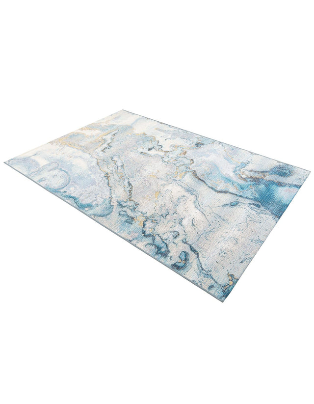 Blue and Ivory 5' 3 x 8' Outdoor Modern Rectangle Area Rug Weather Resistant for Patio, Deck, Terrace, Balcony, Porch 100% Polypropylene Modern Outside Carpet for Sale at Rug Engine
