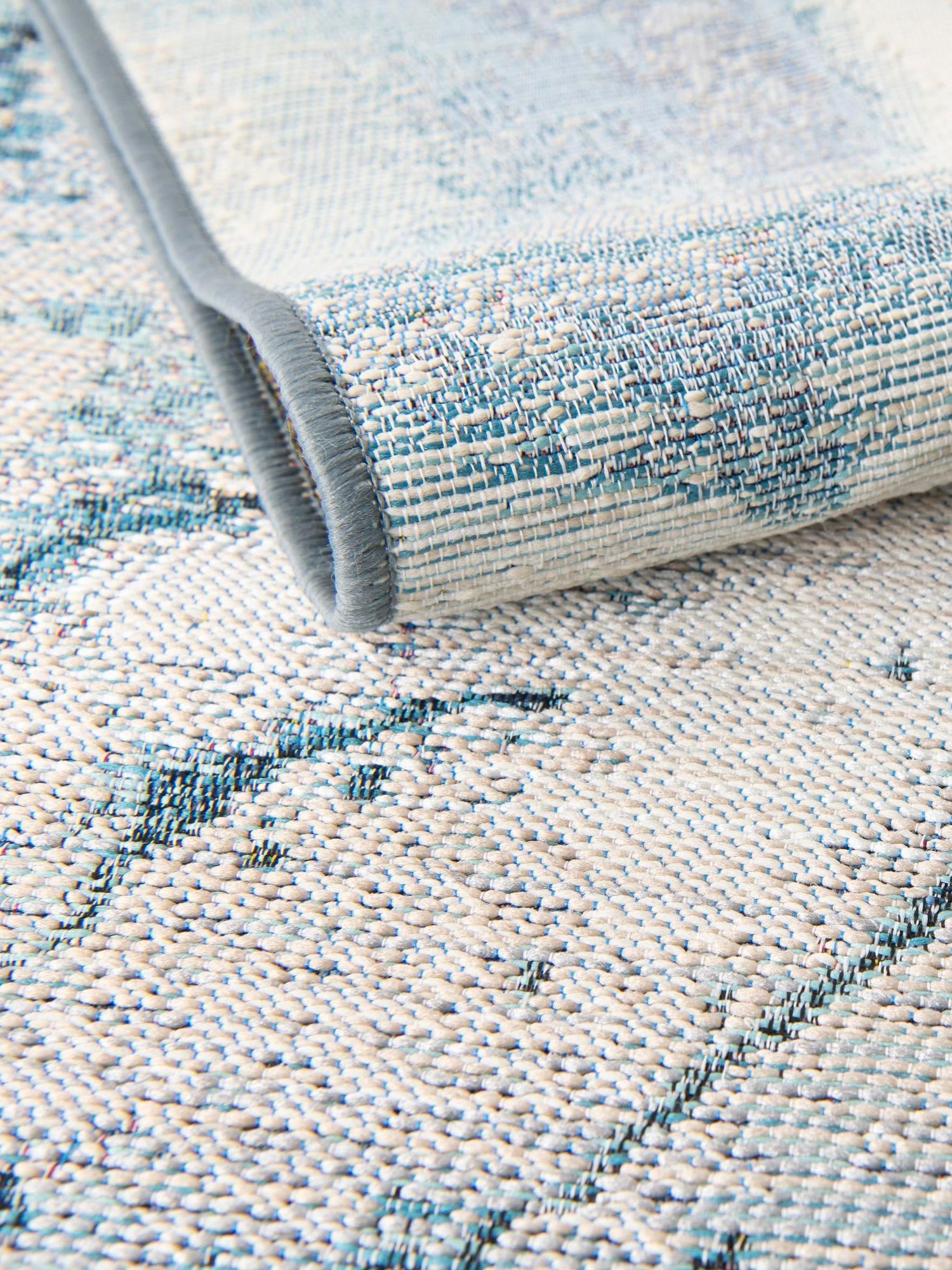 Blue and Ivory 2' x 3' 1 Outdoor Modern Rectangle Area Rug Weather Resistant for Patio, Deck, Terrace, Balcony, Porch 100% Polypropylene Modern Outside Carpet for Sale at Rug Engine