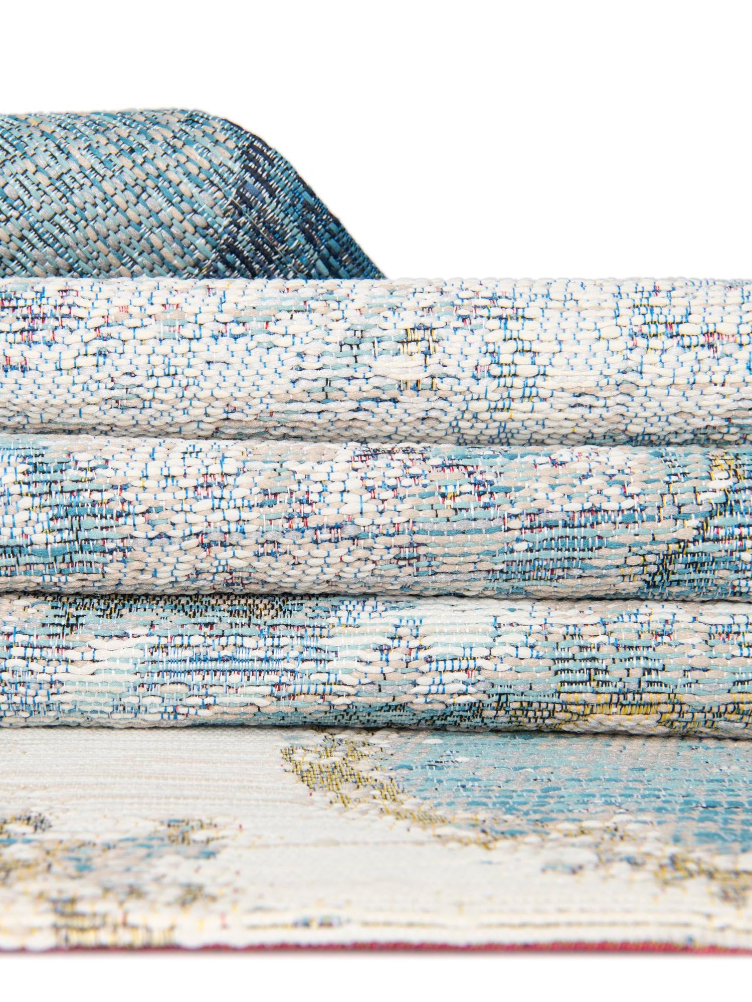 Blue and Ivory 7' 10 x 10' Outdoor Modern Rectangle Area Rug Weather Resistant for Patio, Deck, Terrace, Balcony, Porch 100% Polypropylene Modern Outside Carpet for Sale at Rug Engine