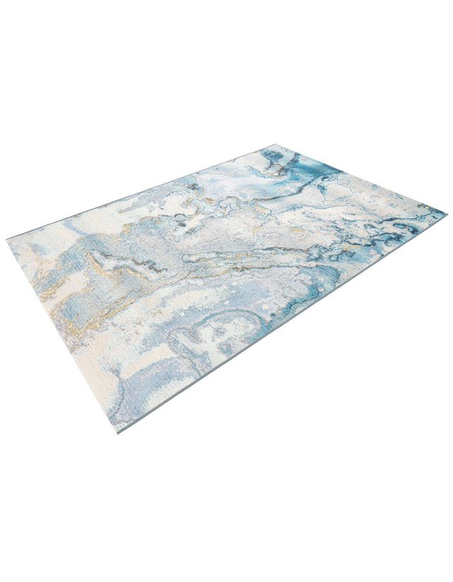 Blue and Ivory 5' 3 x 8' Outdoor Modern Rectangle Area Rug Weather Resistant for Patio, Deck, Terrace, Balcony, Porch 100% Polypropylene Modern Outside Carpet for Sale at Rug Engine