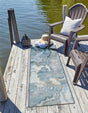 Blue and Ivory 2' x 8' Outdoor Modern Runner Area Rug Weather Resistant for Patio, Deck, Terrace, Balcony, Porch 100% Polypropylene Modern Outside Carpet for Sale at Rug Engine