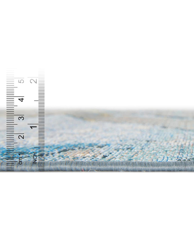 Blue and Ivory 2' 7 x 12' Outdoor Modern Runner Area Rug Weather Resistant for Patio, Deck, Terrace, Balcony, Porch 100% Polypropylene Modern Outside Carpet for Sale at Rug Engine