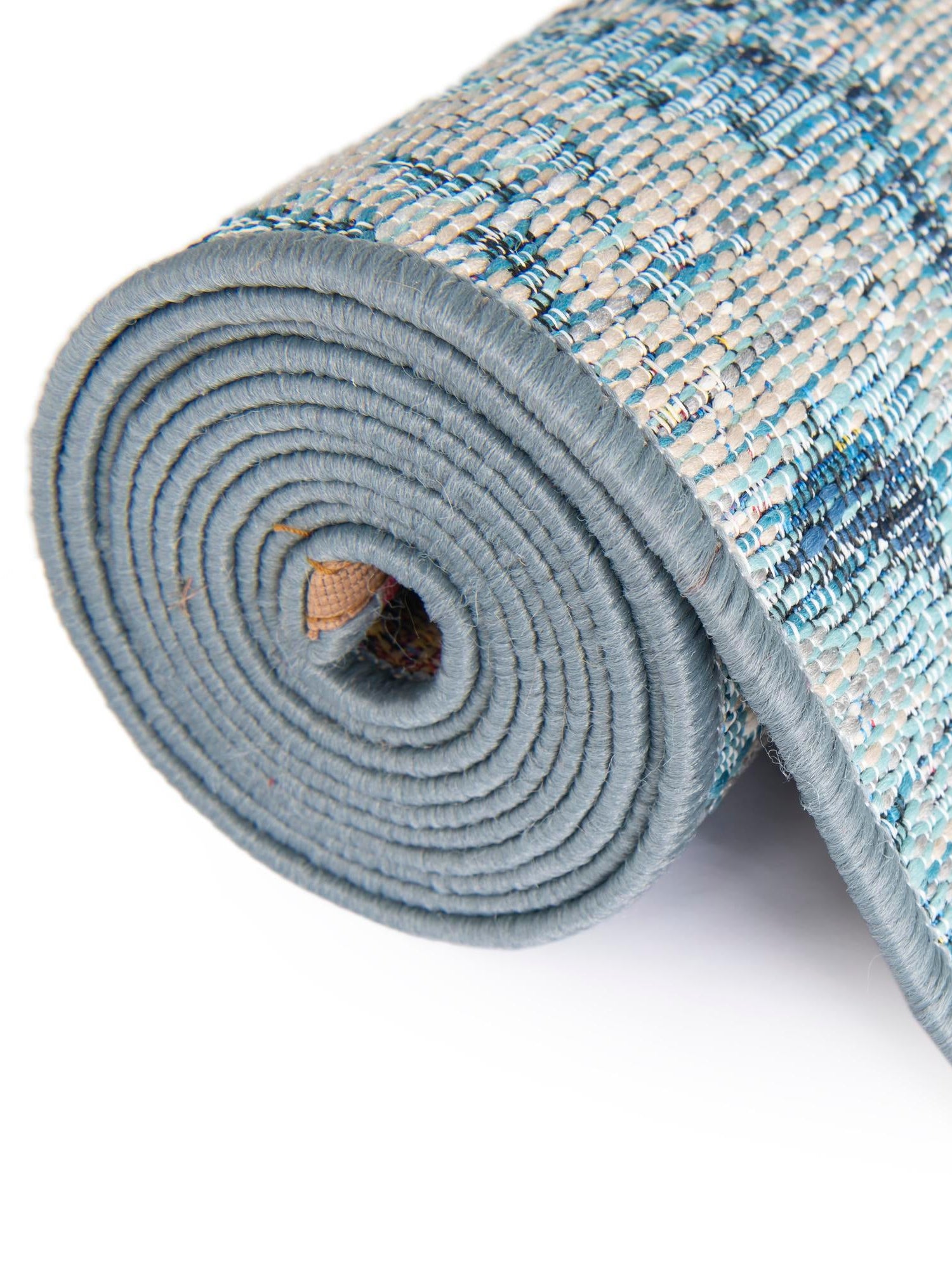 Blue and Ivory 2' x 5' 1 Outdoor Modern Runner Area Rug Weather Resistant for Patio, Deck, Terrace, Balcony, Porch 100% Polypropylene Modern Outside Carpet for Sale at Rug Engine