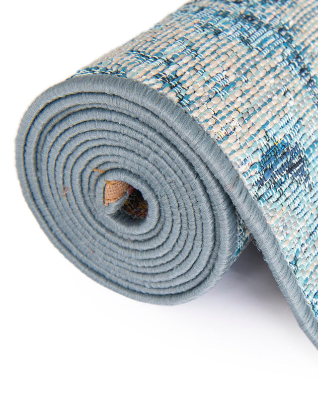 Blue and Ivory 2' x 5' 1 Outdoor Modern Runner Area Rug Weather Resistant for Patio, Deck, Terrace, Balcony, Porch 100% Polypropylene Modern Outside Carpet for Sale at Rug Engine