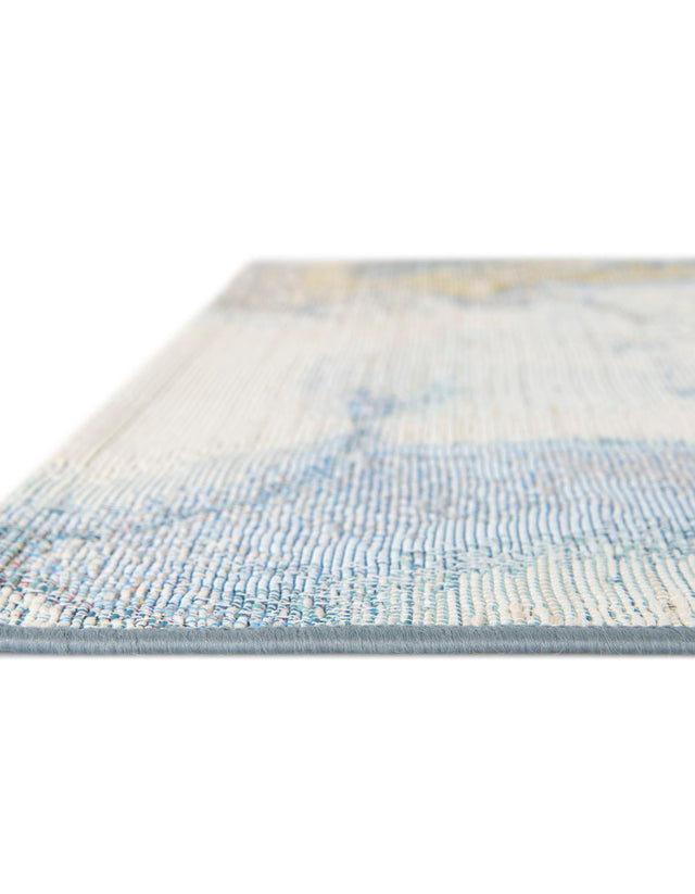 Blue and Ivory 10' x 10' Outdoor Modern Square Area Rug Weather Resistant for Patio, Deck, Terrace, Balcony, Porch 100% Polypropylene Modern Outside Carpet for Sale at Rug Engine