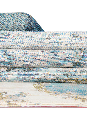 Blue and Ivory 10' x 10' Outdoor Modern Square Area Rug Weather Resistant for Patio, Deck, Terrace, Balcony, Porch 100% Polypropylene Modern Outside Carpet for Sale at Rug Engine