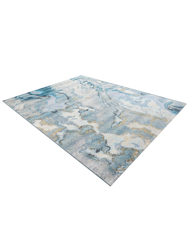 Blue and Ivory 7' 10 x 10' Outdoor Modern Rectangle Area Rug Weather Resistant for Patio, Deck, Terrace, Balcony, Porch 100% Polypropylene Modern Outside Carpet for Sale at Rug Engine
