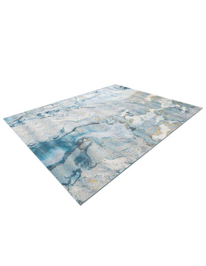 Blue and Ivory 7' 10 x 10' Outdoor Modern Rectangle Area Rug Weather Resistant for Patio, Deck, Terrace, Balcony, Porch 100% Polypropylene Modern Outside Carpet for Sale at Rug Engine