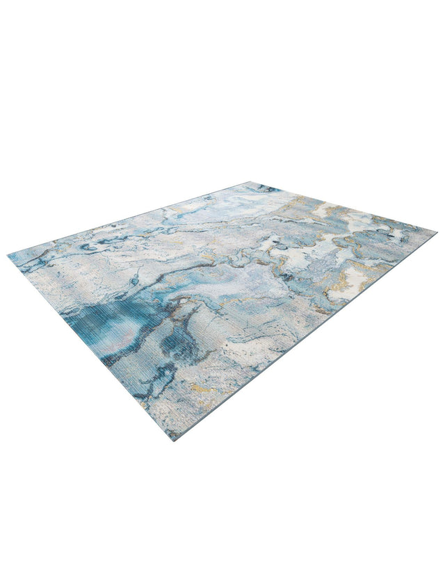 Blue and Ivory 7' 10 x 10' Outdoor Modern Rectangle Area Rug Weather Resistant for Patio, Deck, Terrace, Balcony, Porch 100% Polypropylene Modern Outside Carpet for Sale at Rug Engine