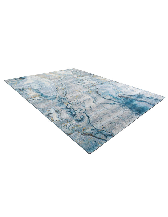 Blue and Ivory 9' x 12' Outdoor Modern Rectangle Area Rug Weather Resistant for Patio, Deck, Terrace, Balcony, Porch 100% Polypropylene Modern Outside Carpet for Sale at Rug Engine