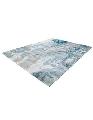 Blue and Ivory 9' x 12' Outdoor Modern Rectangle Area Rug Weather Resistant for Patio, Deck, Terrace, Balcony, Porch 100% Polypropylene Modern Outside Carpet for Sale at Rug Engine