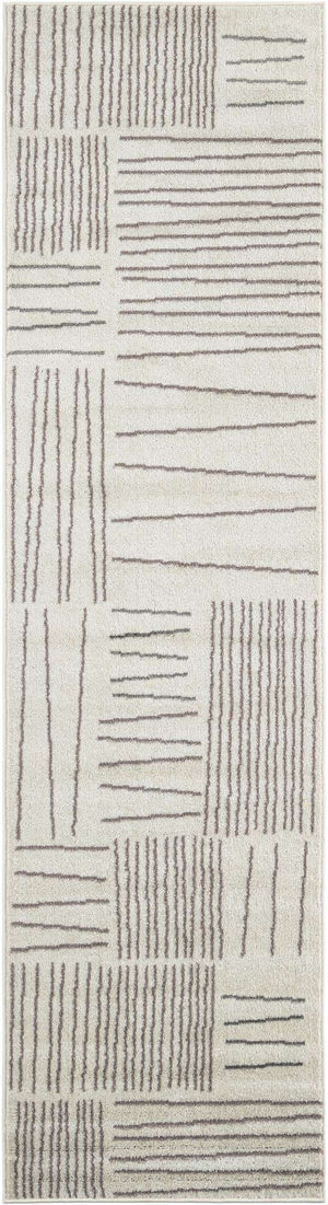 Ivory 2' 7 x 10' Hanahan Runner Area Rug 100% Polypropylene With Jute Backing Abstract Geometric Modern Carpet for Living, Dining Room, Office Space for Sale at Rug Engine