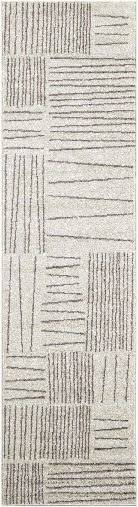 Ivory 2' 7 x 10' Hanahan Runner Area Rug 100% Polypropylene With Jute Backing Abstract Geometric Modern Carpet for Living, Dining Room, Office Space for Sale at Rug Engine