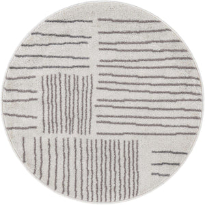 Ivory 3' 1 x 3' 1 Hanahan Round Area Rug 100% Polypropylene With Jute Backing Abstract Geometric Modern Carpet for Living, Dining Room, Office Space for Sale at Rug Engine