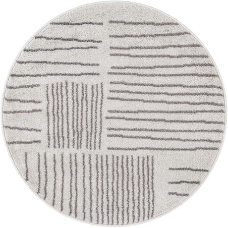 Ivory 3' 1 x 3' 1 Hanahan Round Area Rug 100% Polypropylene With Jute Backing Abstract Geometric Modern Carpet for Living, Dining Room, Office Space for Sale at Rug Engine
