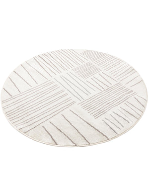 Ivory 5' 3 x 5' 3 Hanahan Round Area Rug 100% Polypropylene With Jute Backing Abstract Geometric Modern Carpet for Living, Dining Room, Office Space for Sale at Rug Engine