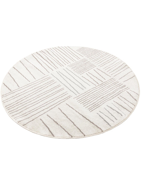 Ivory 5' 3 x 5' 3 Hanahan Round Area Rug 100% Polypropylene With Jute Backing Abstract Geometric Modern Carpet for Living, Dining Room, Office Space for Sale at Rug Engine