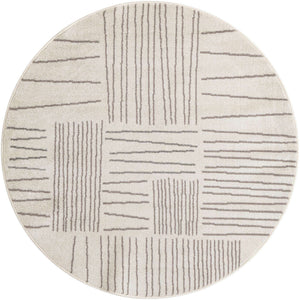 Ivory 5' 3 x 5' 3 Hanahan Round Area Rug 100% Polypropylene With Jute Backing Abstract Geometric Modern Carpet for Living, Dining Room, Office Space for Sale at Rug Engine