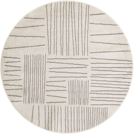 Ivory 5' 3 x 5' 3 Hanahan Round Area Rug 100% Polypropylene With Jute Backing Abstract Geometric Modern Carpet for Living, Dining Room, Office Space for Sale at Rug Engine