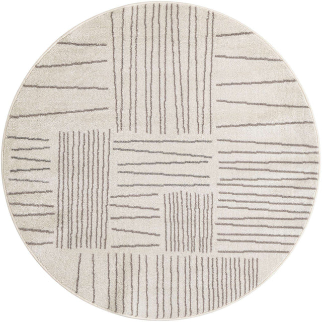 Ivory 5' 3 x 5' 3 Hanahan Round Area Rug 100% Polypropylene With Jute Backing Abstract Geometric Modern Carpet for Living, Dining Room, Office Space for Sale at Rug Engine