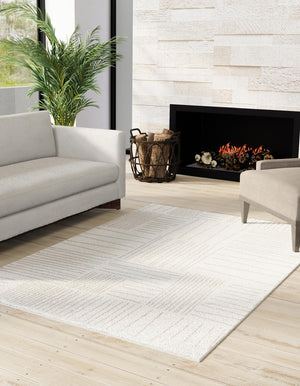 Ivory 5' 3 x 8' Hanahan Rectangle Area Rug 100% Polypropylene With Jute Backing Abstract Geometric Modern Carpet for Living, Dining Room, Office Space for Sale at Rug Engine