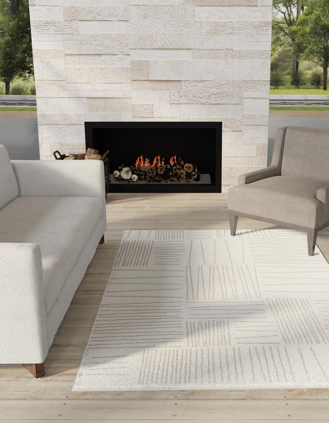 Ivory 9' x 12' Hanahan Rectangle Area Rug 100% Polypropylene With Jute Backing Abstract Geometric Modern Carpet for Living, Dining Room, Office Space for Sale at Rug Engine
