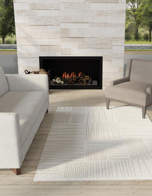 Ivory 2' x 3' 1 Hanahan Rectangle Area Rug 100% Polypropylene With Jute Backing Abstract Geometric Modern Carpet for Living, Dining Room, Office Space for Sale at Rug Engine