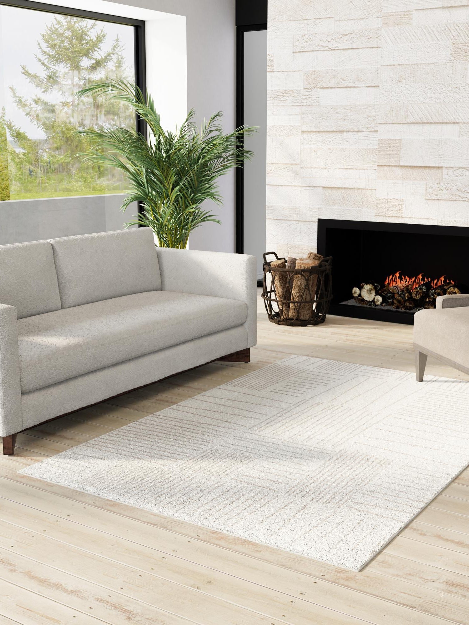 Ivory 4' 1 x 6' 1 Hanahan Rectangle Area Rug 100% Polypropylene With Jute Backing Abstract Geometric Modern Carpet for Living, Dining Room, Office Space for Sale at Rug Engine