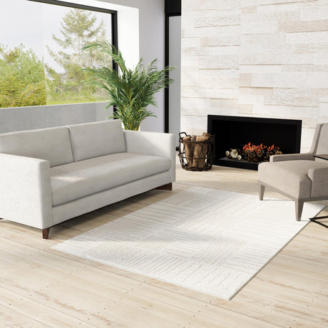 Ivory 4' 1 x 6' 1 Hanahan Rectangle Area Rug 100% Polypropylene With Jute Backing Abstract Geometric Modern Carpet for Living, Dining Room, Office Space for Sale at Rug Engine