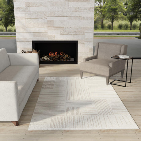 Ivory 5' 3 x 8' Hanahan Rectangle Area Rug 100% Polypropylene With Jute Backing Abstract Geometric Modern Carpet for Living, Dining Room, Office Space for Sale at Rug Engine