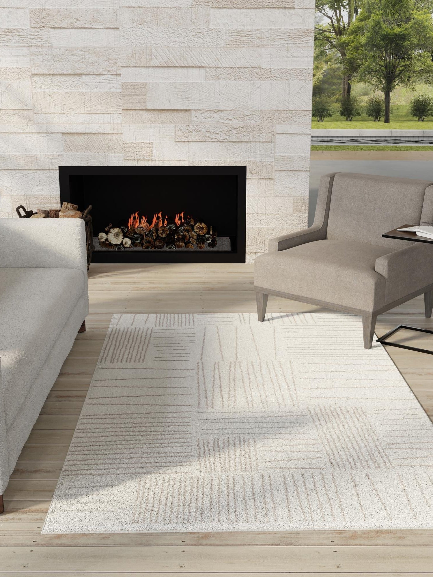 Ivory 4' 1 x 6' 1 Hanahan Rectangle Area Rug 100% Polypropylene With Jute Backing Abstract Geometric Modern Carpet for Living, Dining Room, Office Space for Sale at Rug Engine