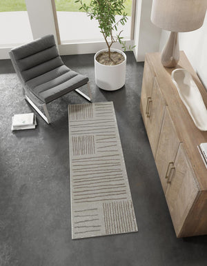 Ivory 2' x 6' 1 Hanahan Runner Area Rug 100% Polypropylene With Jute Backing Abstract Geometric Modern Carpet for Living, Dining Room, Office Space for Sale at Rug Engine