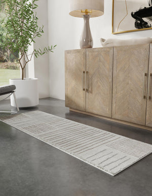 Ivory 2' 7 x 12' Hanahan Runner Area Rug 100% Polypropylene With Jute Backing Abstract Geometric Modern Carpet for Living, Dining Room, Office Space for Sale at Rug Engine