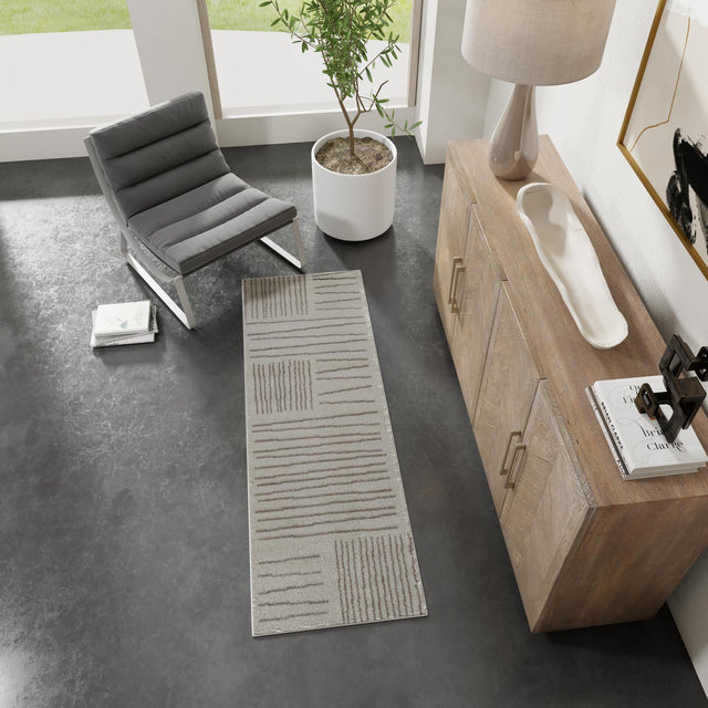 Ivory 2' 7 x 10' Hanahan Runner Area Rug 100% Polypropylene With Jute Backing Abstract Geometric Modern Carpet for Living, Dining Room, Office Space for Sale at Rug Engine