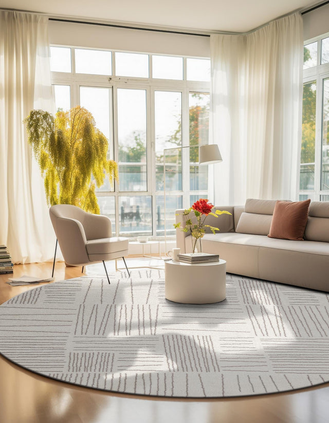 Ivory 5' 3 x 5' 3 Hanahan Round Area Rug 100% Polypropylene With Jute Backing Abstract Geometric Modern Carpet for Living, Dining Room, Office Space for Sale at Rug Engine