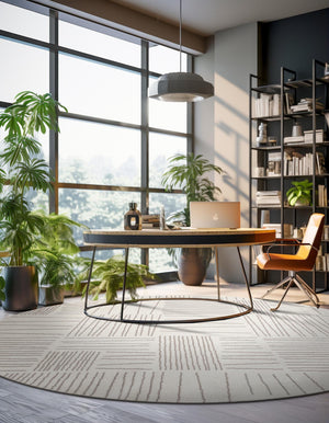Ivory 3' 1 x 3' 1 Hanahan Round Area Rug 100% Polypropylene With Jute Backing Abstract Geometric Modern Carpet for Living, Dining Room, Office Space for Sale at Rug Engine