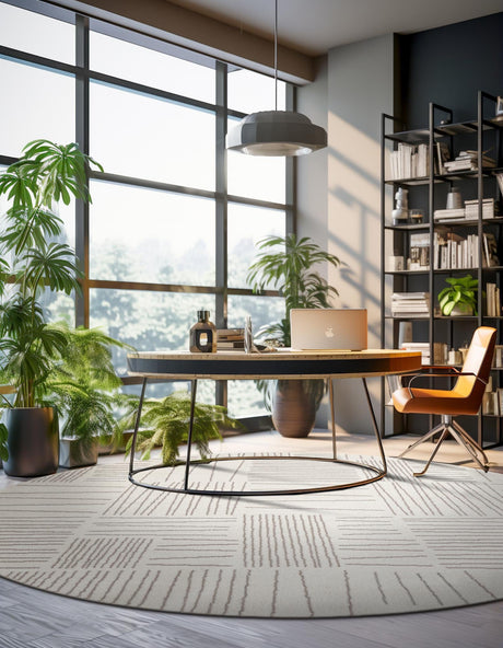 Ivory 7' 10 x 7' 10 Hanahan Round Area Rug 100% Polypropylene With Jute Backing Abstract Geometric Modern Carpet for Living, Dining Room, Office Space for Sale at Rug Engine