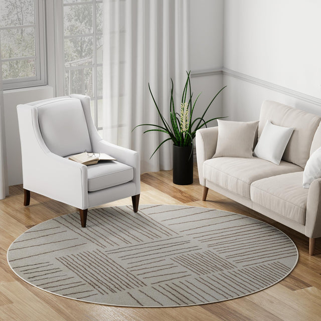 Ivory 7' 10 x 7' 10 Hanahan Round Area Rug 100% Polypropylene With Jute Backing Abstract Geometric Modern Carpet for Living, Dining Room, Office Space for Sale at Rug Engine