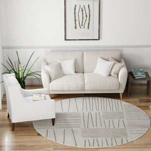 Ivory 7' 10 x 7' 10 Hanahan Round Area Rug 100% Polypropylene With Jute Backing Abstract Geometric Modern Carpet for Living, Dining Room, Office Space for Sale at Rug Engine