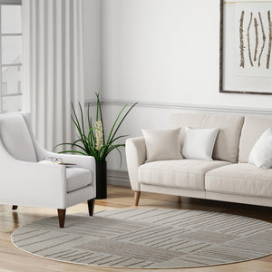 Ivory 7' 10 x 7' 10 Hanahan Round Area Rug 100% Polypropylene With Jute Backing Abstract Geometric Modern Carpet for Living, Dining Room, Office Space for Sale at Rug Engine