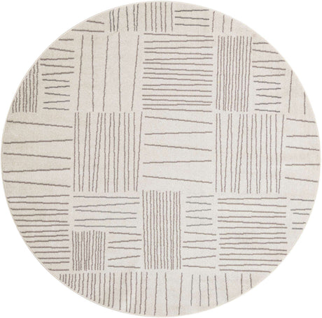 Ivory 7' 10 x 7' 10 Hanahan Round Area Rug 100% Polypropylene With Jute Backing Abstract Geometric Modern Carpet for Living, Dining Room, Office Space for Sale at Rug Engine
