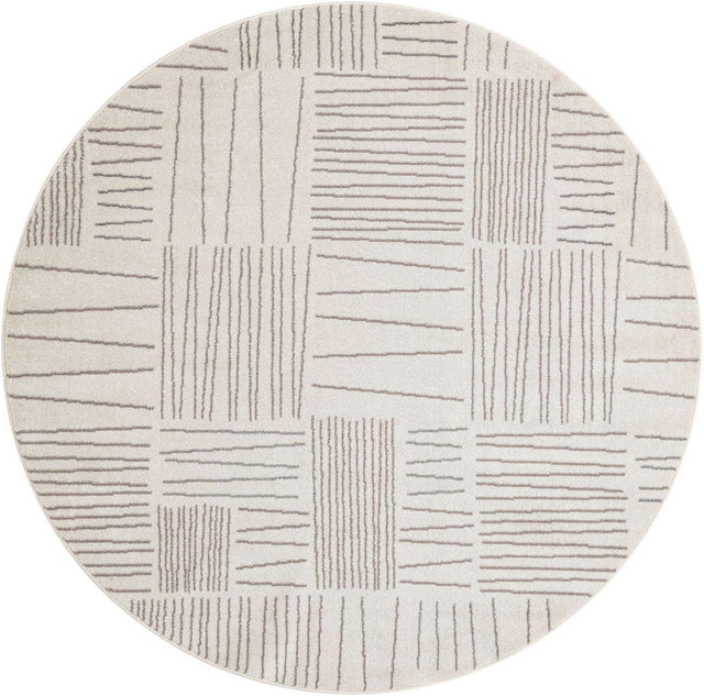 Ivory 7' 10 x 7' 10 Hanahan Round Area Rug 100% Polypropylene With Jute Backing Abstract Geometric Modern Carpet for Living, Dining Room, Office Space for Sale at Rug Engine