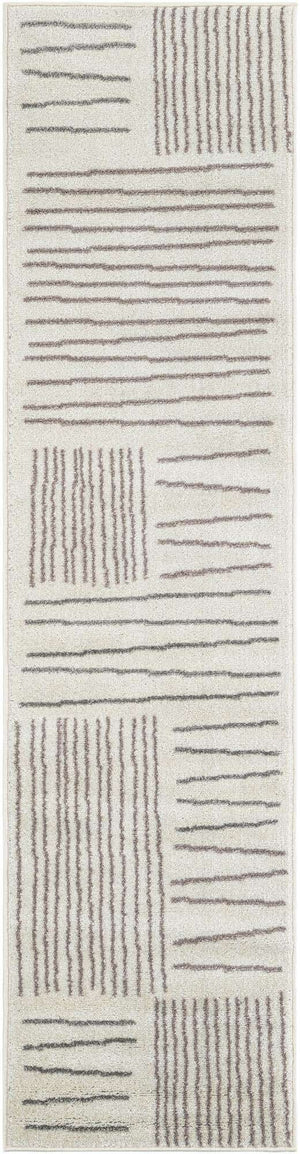 Ivory 2' x 8' Hanahan Runner Area Rug 100% Polypropylene With Jute Backing Abstract Geometric Modern Carpet for Living, Dining Room, Office Space for Sale at Rug Engine