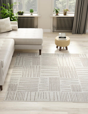 Ivory 7' 10 x 7' 10 Hanahan Square Area Rug 100% Polypropylene With Jute Backing Abstract Geometric Modern Carpet for Living, Dining Room, Office Space for Sale at Rug Engine