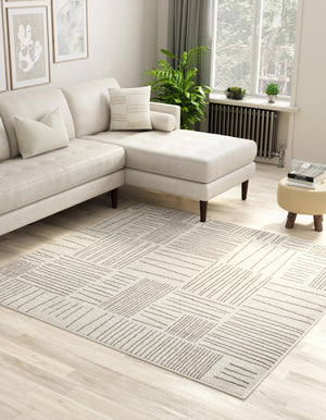 Ivory 7' 10 x 7' 10 Hanahan Square Area Rug 100% Polypropylene With Jute Backing Abstract Geometric Modern Carpet for Living, Dining Room, Office Space for Sale at Rug Engine